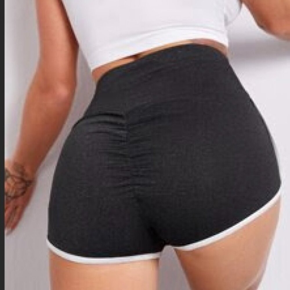 SHEIN EZwear Wide Waistband Contrast Binding Marled Knit Shorts Booty Shorts